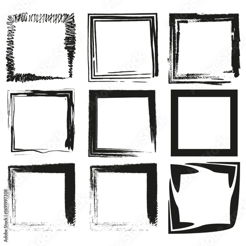Wallpaper Mural Grunge square frames. Hand drawn border set. Rough ink texture. Vector brush strokes. EPS 10. Torontodigital.ca