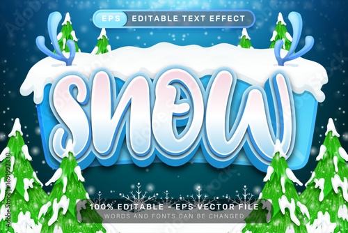 Winter And Christmas 3D Text Effect, Editable Snow Typography For Holiday Season Design