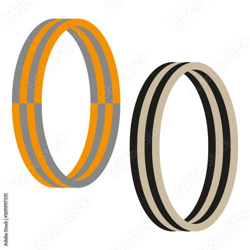 Abstract ring elements. Two gold circles. Decorative linear object. Vector illustration art. EPS 10.