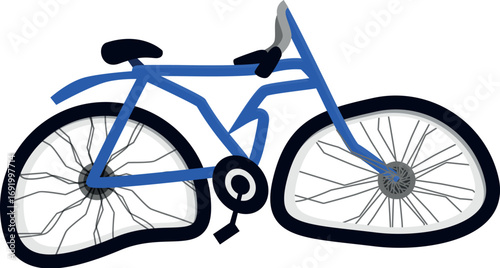 Blue bicycle with two flat tires representing the concept of bicycle repair or maintenance