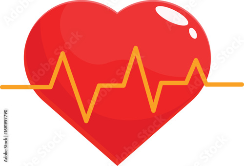 Shiny red heart with an electrocardiogram line representing a healthy heartbeat