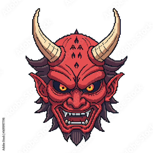 Dynamic Create Bold Stroke Pixel Demon Head Backg Professional Photo