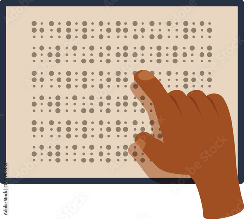 Hand carefully reading braille book, promoting education and inclusion for visually impaired people