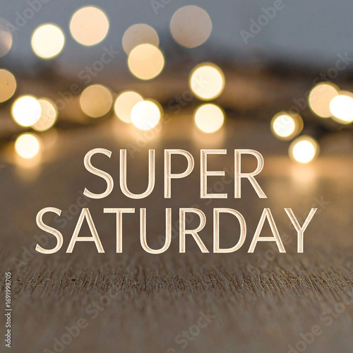 Super Saturday concept image with bokeh lights and wooden background