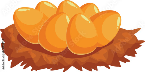 Golden eggs resting in a bird's nest, symbolizing prosperity, wealth, and new beginnings