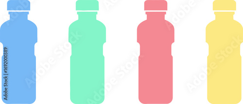 Colorful bottles lined up product display modern design objects beverage container collection vector