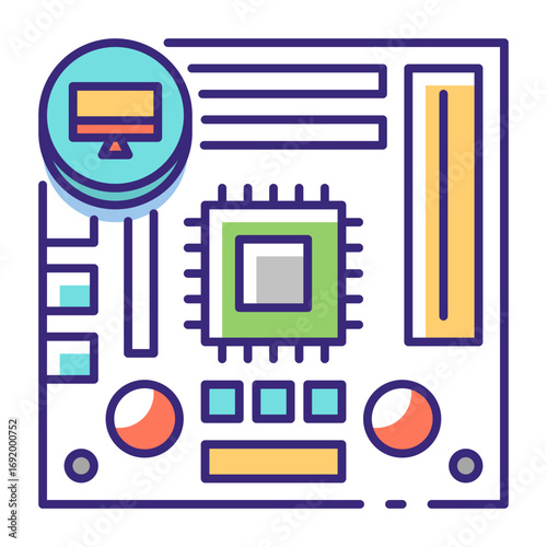 This Circuit board icon is suitable for Computer Component.