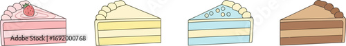Assortment of delicious cake slices various flavors perfect for desserts and celebrations vector