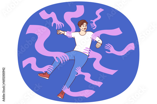 Panic attack in mentally ill man experiencing uncontrollable fear and horror due to imaginary monsters. Panic attack occurred in patient with symptoms of loss of reason and personality collapse