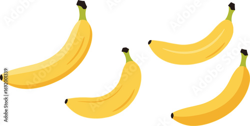 Four ripe yellow bananas scattered naturally for vibrant fruit imagery vector