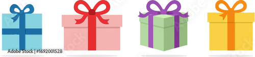 Four brightly colored gift boxes with ribbons and bows ready for any celebration vector