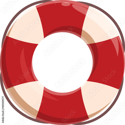 Cartoon illustration of a classic red and white lifebuoy, essential safety equipment for water activities