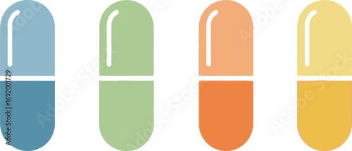 Four colorful capsules reflecting health medicine pharmaceutical treatment care healthcare drug vector