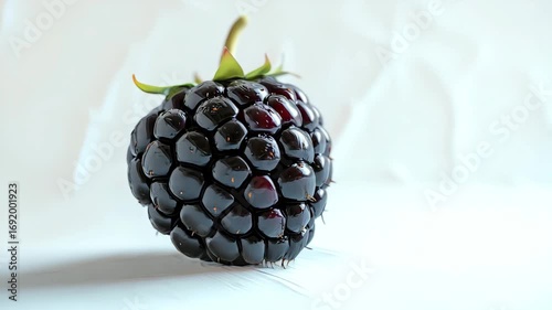 Animation of Minimalist Close-Up of Fresh Blackberry on White Background