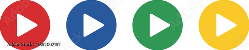 Four colorful play buttons arranged horizontally representing media playback options vector