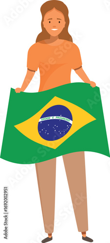 Smiling woman proudly displaying brazilian flag, symbolizing national identity, celebration, and patriotic spirit