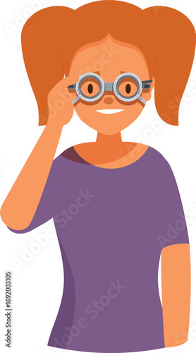 Redhead girl wearing a trial frame during an eye examination at the ophthalmologist