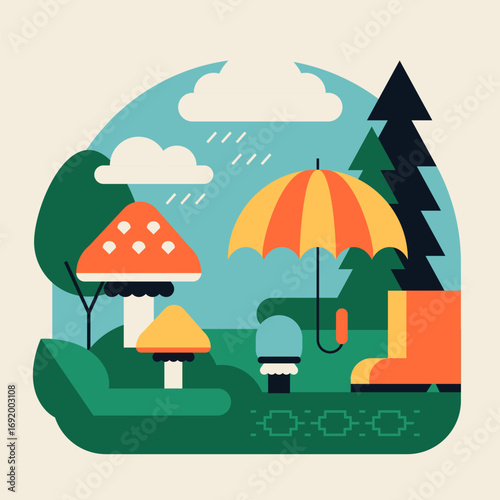 Rainy day - colorful flat design style illustration