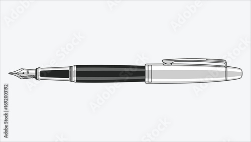 Classic executive fountain pen with a fine point nib, a timeless tool for calligraphy, journaling, and sophisticated professional signatures, vector art
