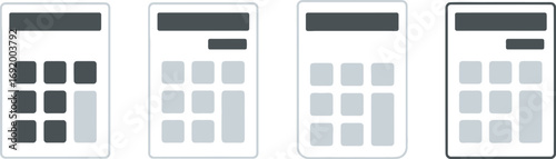 Four digital calculators arranged side by side on a black background for mathematical operations vector