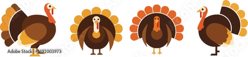 Four festive cartoon turkeys ready for thanksgiving celebrations vector