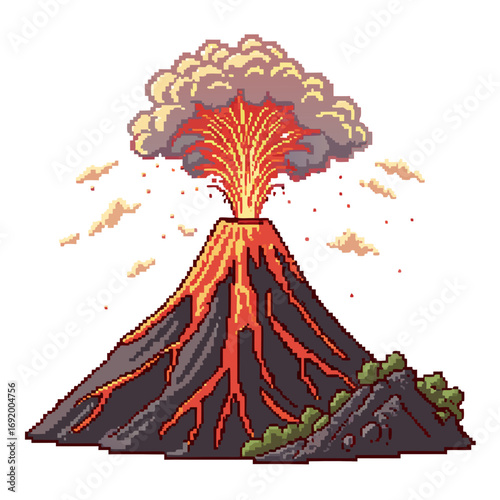 Beautiful Create Bold Stroke Pixel Volcano Eruption High-Quality Stock Image