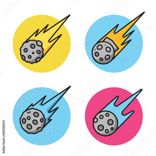 Four colorful asteroid icons