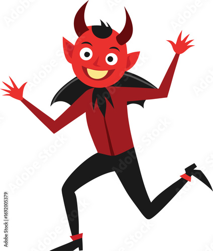 Cartoon Devil Character Running with Arms Raised in a Playful Manner