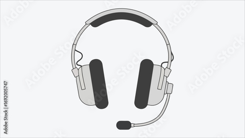Illustration of a professional aviation headset used for communication with a microphone, perfect for pilots and air traffic controllers