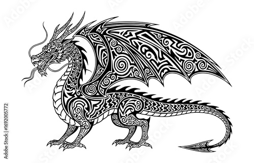 Tribal dragon tattoo design isolated on white background