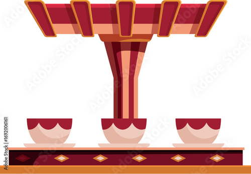 Colorful spinning teacups ride at amusement park, carnival, or theme park, providing fun and entertainment for children and families
