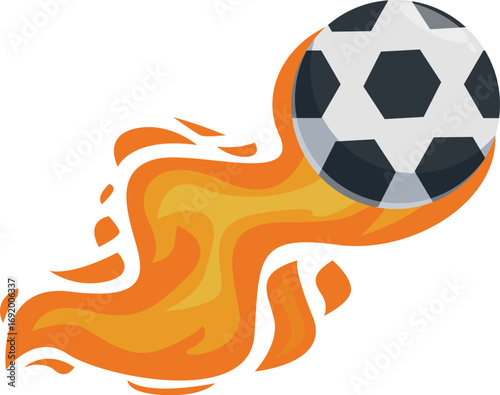 Soccer ball with flames trailing behind it, symbolizing speed, power, and excitement