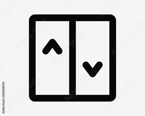 Elevator Line Icon with up down arrow. Outline graphic symbol sign of lift with arrows pointing descent ascent for office building floors at lobby