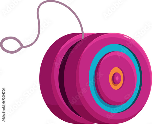 Classic pink yo yo toy with string hanging, showing traditional design, perfect for children's games and entertainment