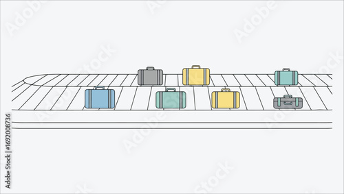 Conveyor belt carrying luggage for travel and transportation, suggesting airport or baggage claim
