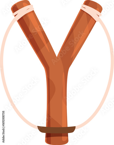 Classic wooden slingshot with a rubber band, ready for outdoor adventures and target practice