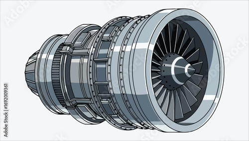 Detailed illustration of a jet engine showcasing the internal mechanisms and design, perfect for aviation concepts
