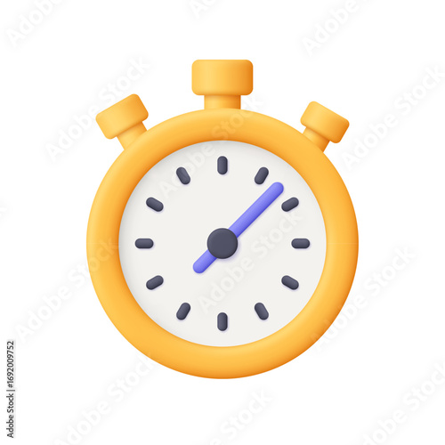 Yellow stopwatch. Timekeeping , measurement of time, countdown, time management and deadline concept. 3d vector icon. Cartoon minimal style.