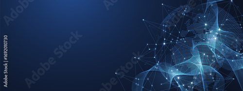 Global network connection concept. Big data visualization. Social network communication in the global computer networks. Internet technology. Business. Science. Vector illustration