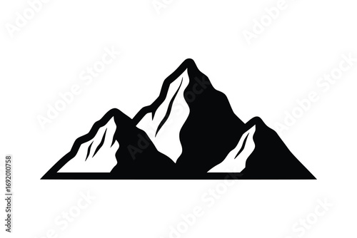 Black mountain peaks silhouette white