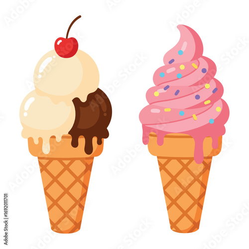 Delicious Ice Cream Cones with Toppings.