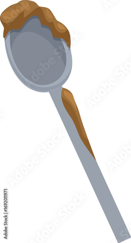 Metal spoon covered with leftover food, emphasizing poor dishwashing or the remnants of a delicious meal