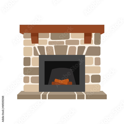 Vector Illustration of a Stone Fireplace with Logs
