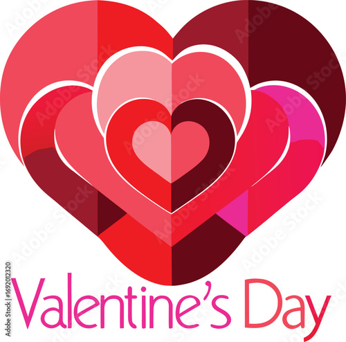 Layered Geometric Hearts with Valentines Day Text on White Background love romance style vector illustration EPS file download