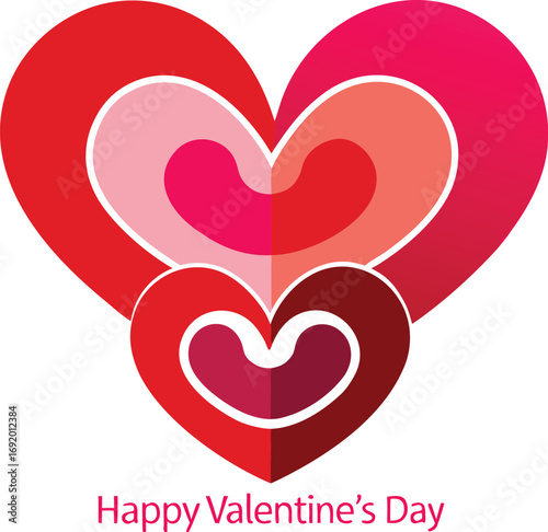 Nested Hearts in Red Tones with Happy Valentine's Day Text on White Background love romance style vector illustration EPS file download