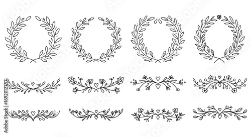 Elegant HandDrawn Botanical Wreath and Divider Designs.
