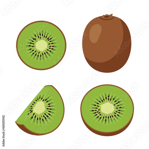 Fresh Ripe Kiwi Fruit Slices and Whole