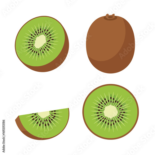 Fresh Ripe Kiwi Fruit Slices and Whole.