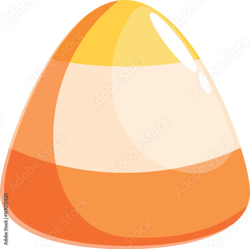 Candy corn with vibrant, shiny layers of yellow, white, and orange, perfect for a festive halloween celebration