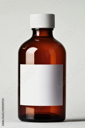 Brown glass bottle white label has round neck Medical mockup